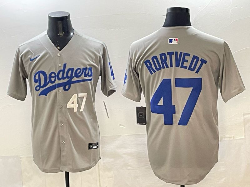Men 2026 Nike Los Angeles Dodgers #47 Rortvedt Grey Game MLB Jersey 010